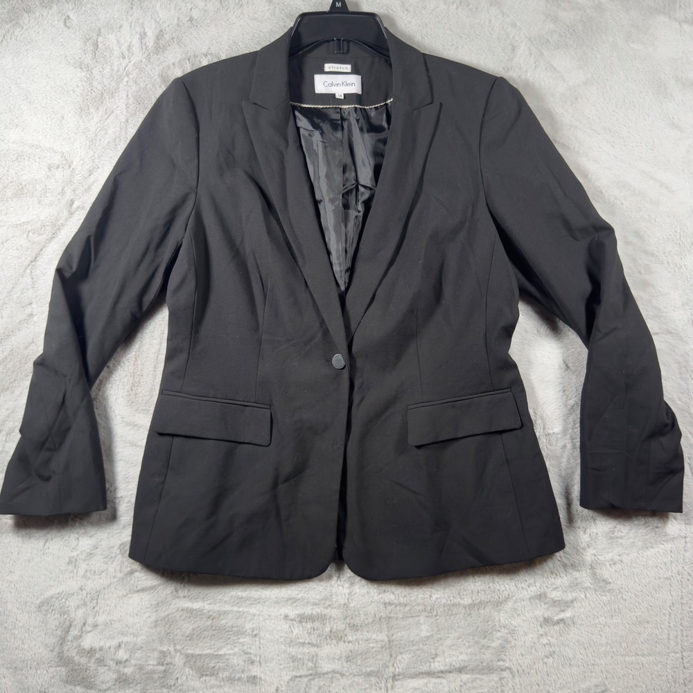 Calvin Klein Mens Black‎ Stretch Single Button Tailored Blazer Jacket Size 14
